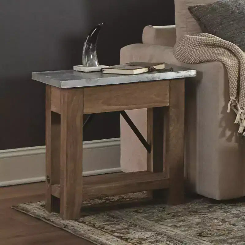 Table d'appoint en bois avec étagère : Style industriel moderne, cadre en bois massif - Meubles Alaterre