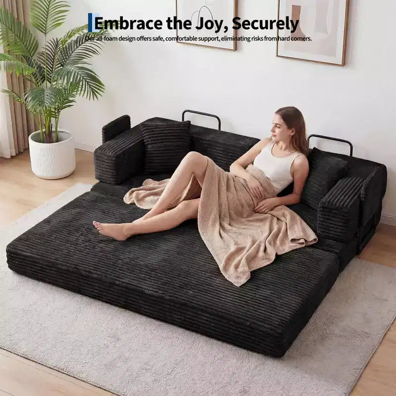 80.7 5-in-1 Convertible Sleeper Sofa Bed ??Corduroy, 1200 lbs, No Assembly