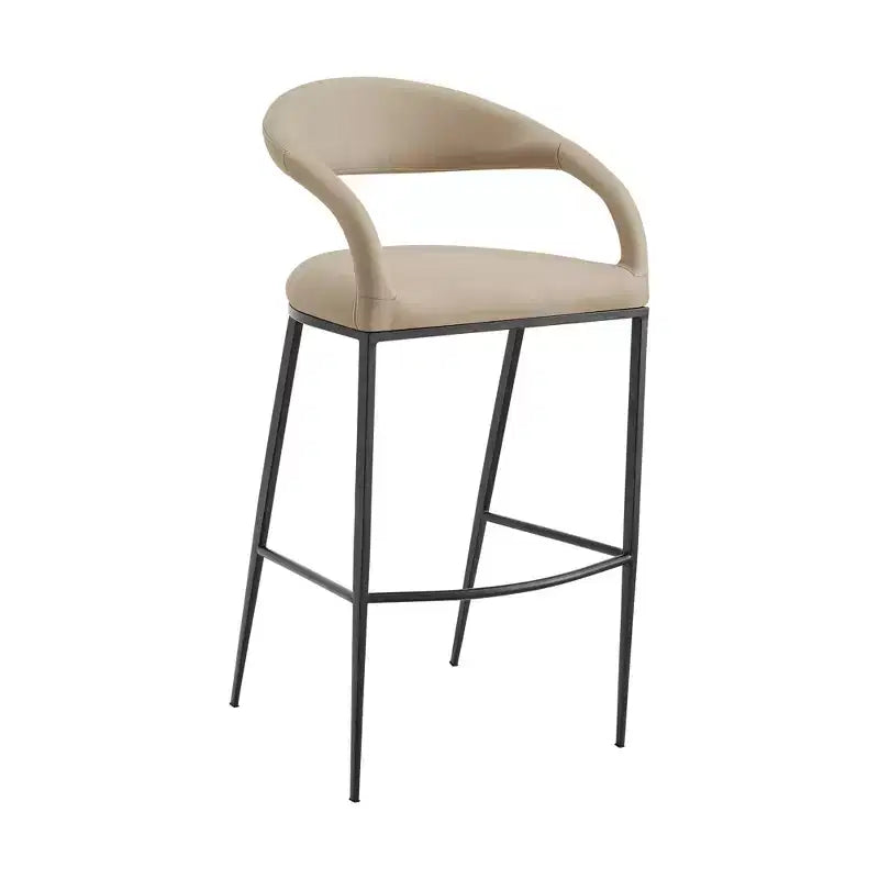 Tabouret de bar en similicuir beige et noir avec accoudoirs, dossier bas, 1 place