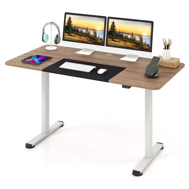 Bureau à hauteur réglable électrique Beige / Gris / Naturel / Marron rustique, une personne