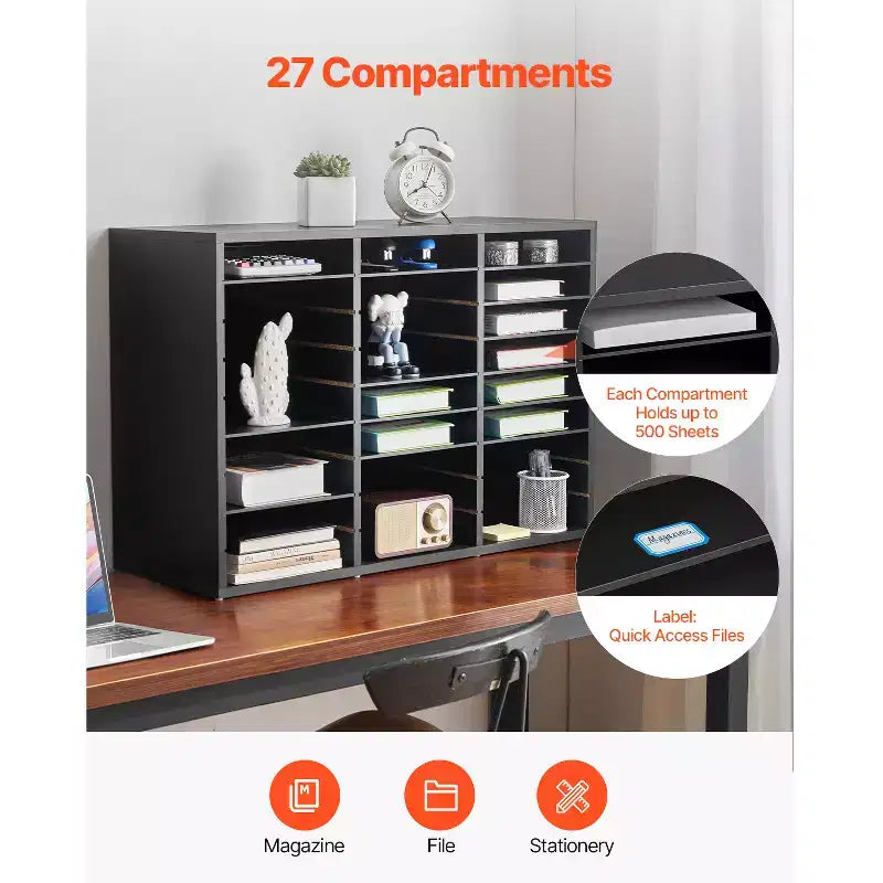 Organiseur de fichiers noir à 27 compartiments, simple face, pour 1 personne