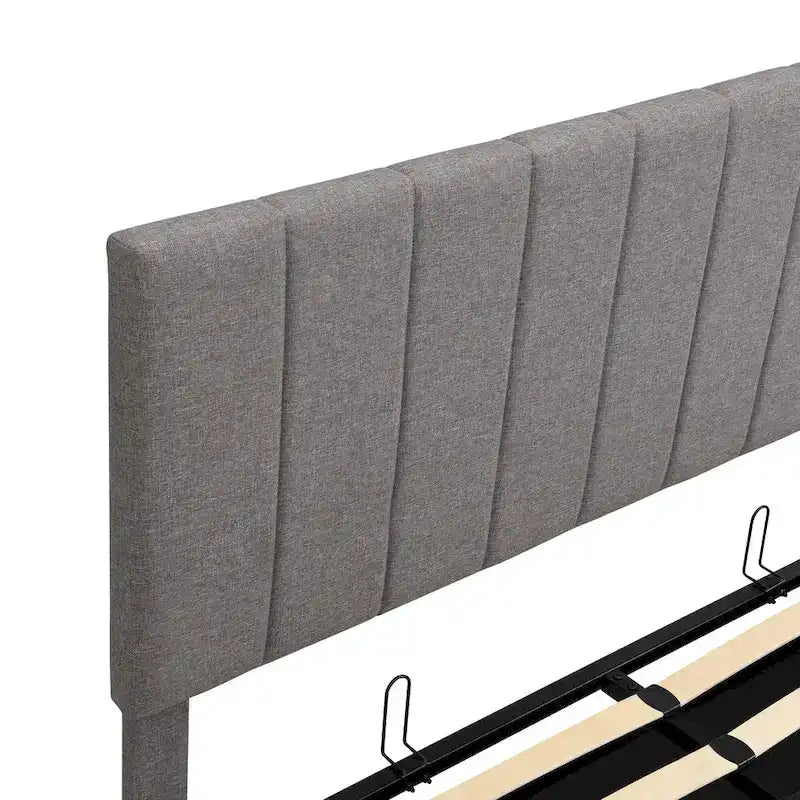 Queen size Upholstered Platform bed with a Hydraulic Storage System - Beige