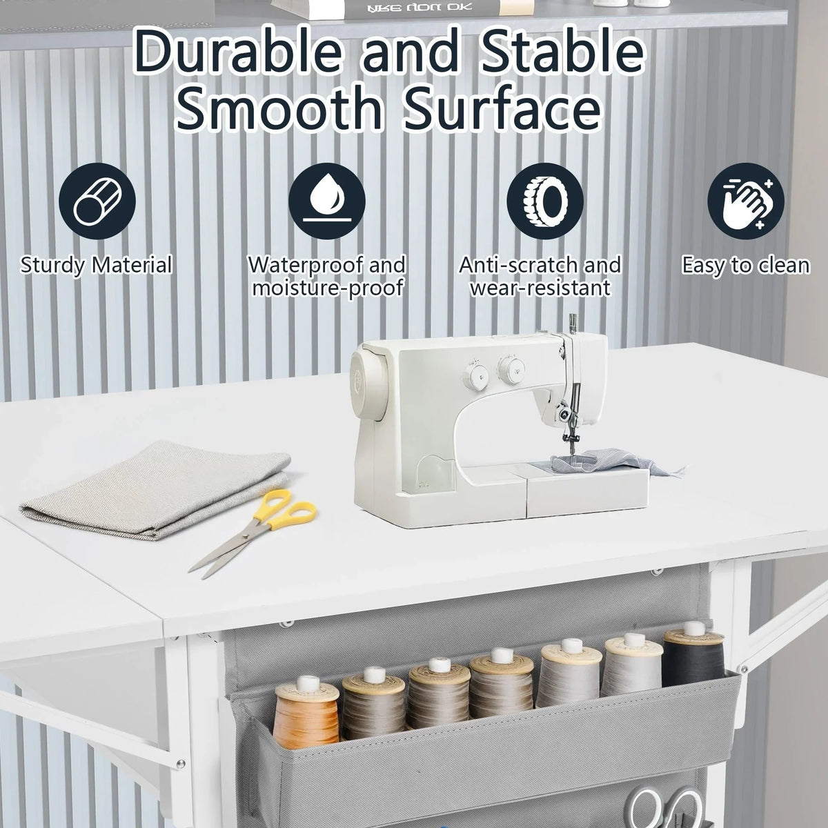 Height Adjustable Craft Table with Storage Shelves, Mobile Folding Cutting Table for Home Office Sewing Room Craft Room
