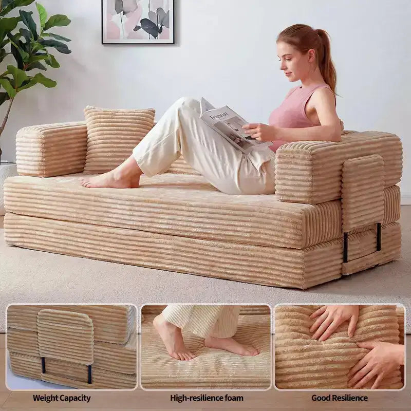 80.7 5-in-1 Convertible Sleeper Sofa Bed ??Corduroy, 1200 lbs, No Assembly