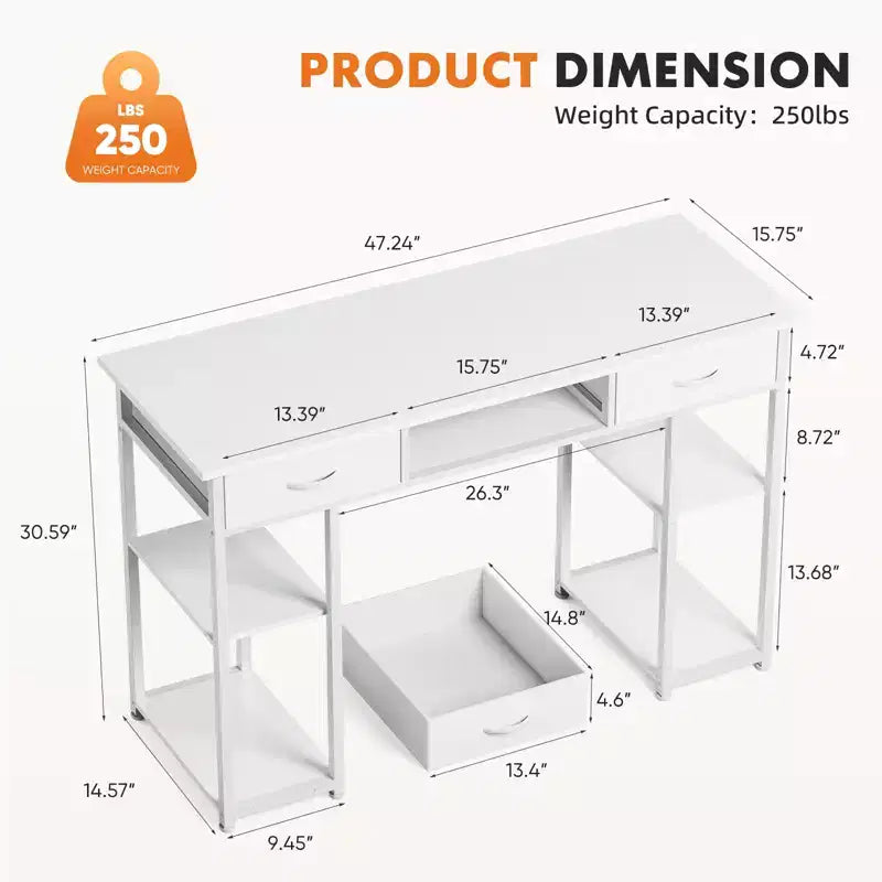 Bureau d'ordinateur à cadre en métal noir avec rangements, pour une personne, 120 x 40 x 77,7 cm