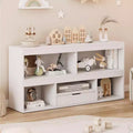 2-Tier Kids Bookshelf & Toy Organizer with 5 Cubbies + 1 Drawer, White for Playroom/Kids' Room