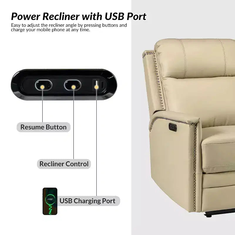 Fauteuil inclinable motorisé, couleur brun/camel, une place