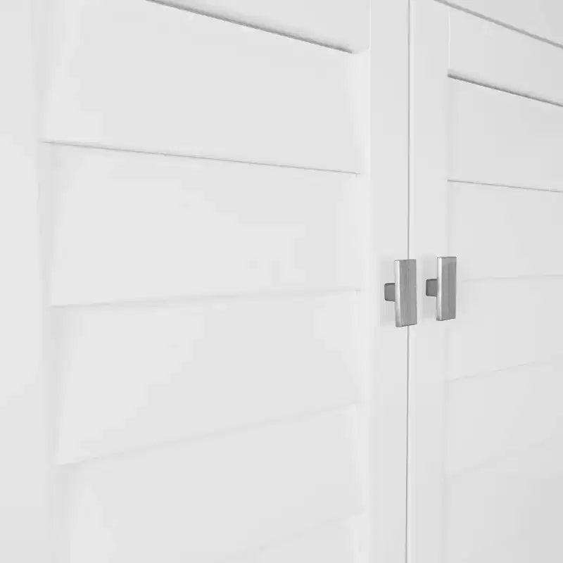 Meuble de rangement blanc à deux portes avec étagères réglables