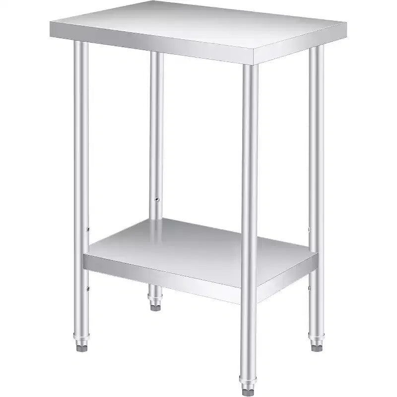 COZONY Stainless Steel Work Table (with Lockable Wheels), 2-Tier Metal Utility Prep Table with Adjustable Undershelf for Restaurant Kitchen