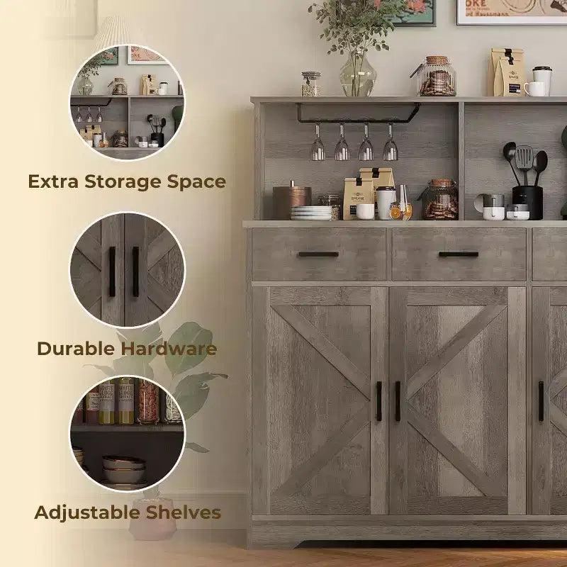 Buffet de style campagnard en bois marron/blanc et marron foncé avec 3 tiroirs et 3 portes – Simple