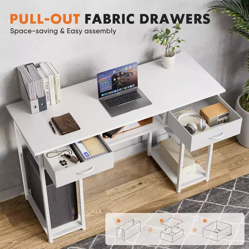 Bureau d'ordinateur à cadre en métal noir avec rangements, pour une personne, 120 x 40 x 77,7 cm