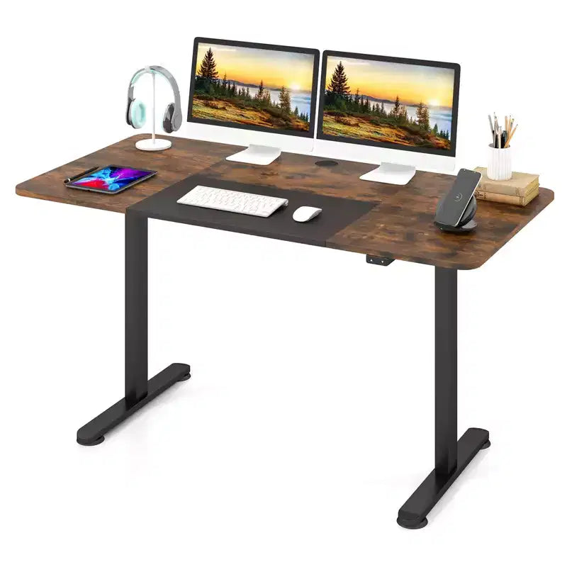 Bureau à hauteur réglable électrique Beige / Gris / Naturel / Marron rustique, une personne