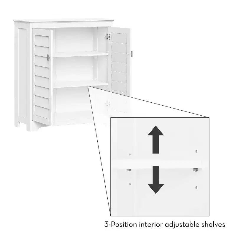 Meuble de rangement blanc à deux portes avec étagères réglables