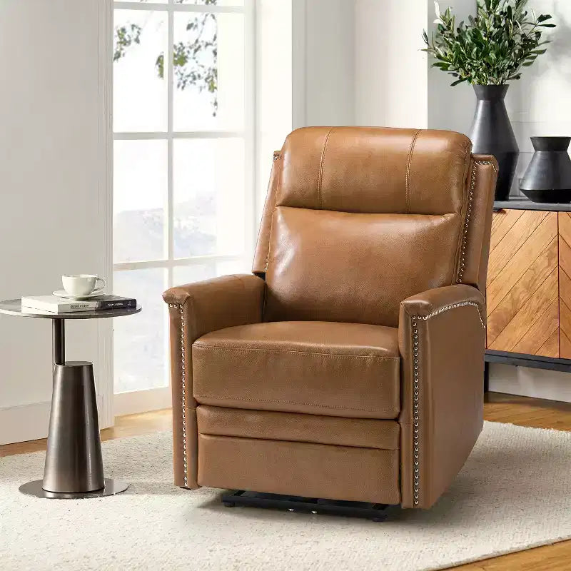 Fauteuil inclinable motorisé, couleur brun/camel, une place