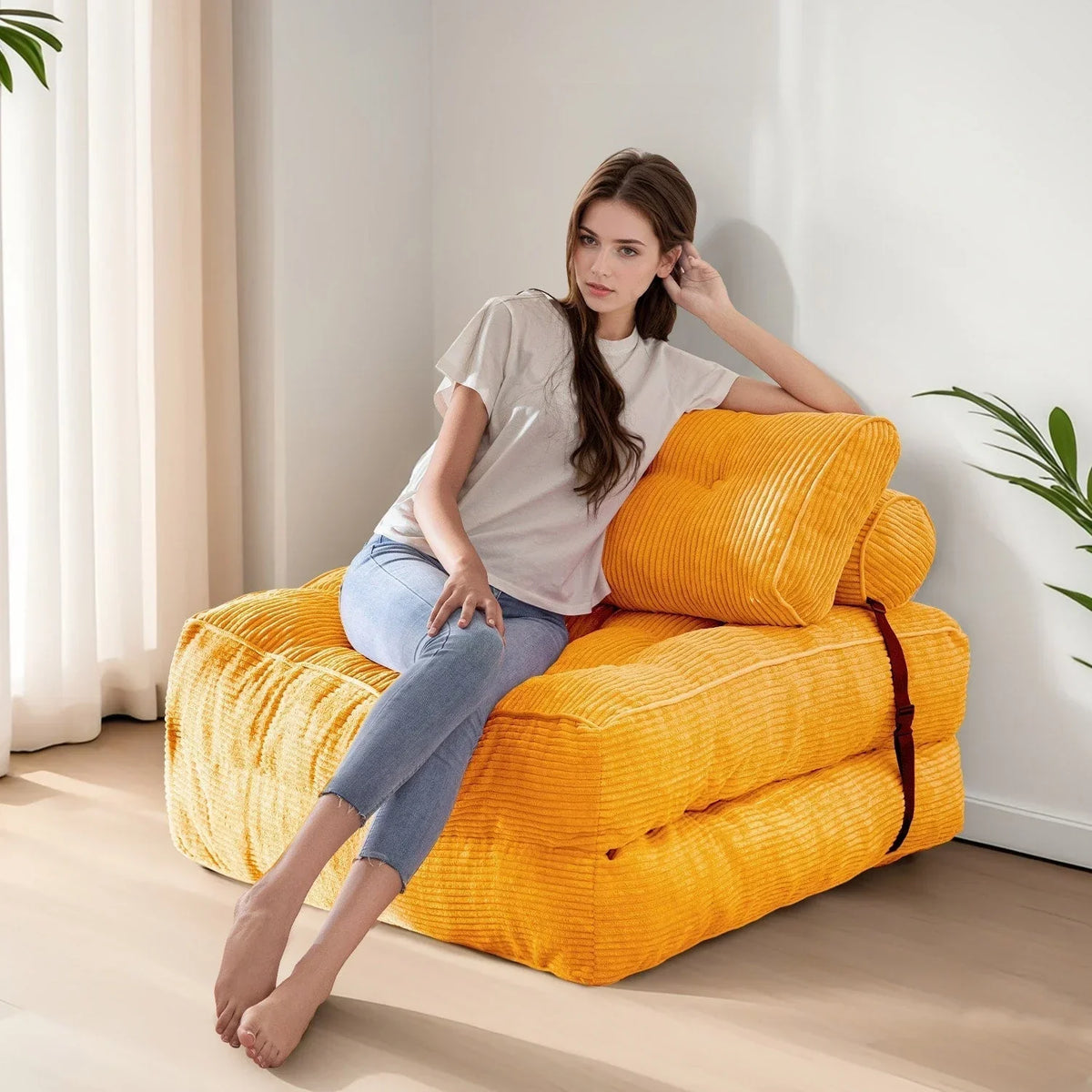 8 Corduroy Folding Couch Sofa Bed,Single