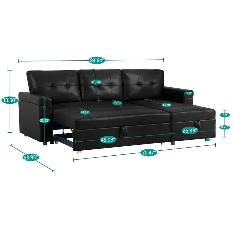 Convertible Reversible Sectional Sofa with Pull-Out Sleeper Bed, Hidden Storage Chaise, and Durable Legs