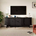 Mid Century Modern TV Stand with 2 Drawers & Adjustable Shelves, Wooden TV Console with Power Outlet for Living Room Entertainment Center