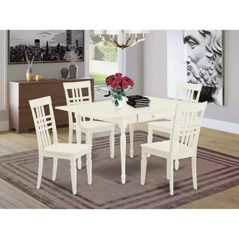 5-Piece Linen White Solid Wood Top Dining Set, Seats 4