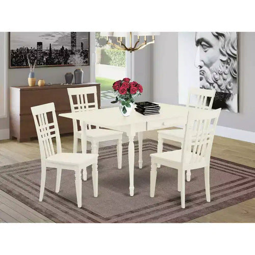 5-Piece Linen White Solid Wood Top Dining Set, Seats 4