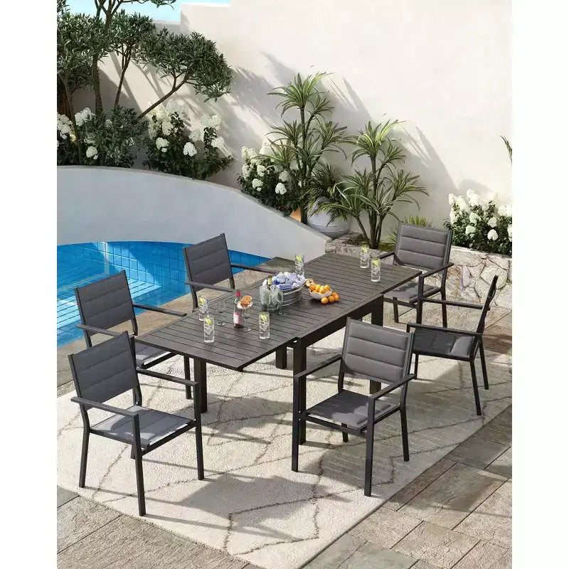 Czarne / Ciemnoszare Aluminiowe Krzesła Ogrodowe Sztaplowane z Podłokietnikami, Zestaw 2