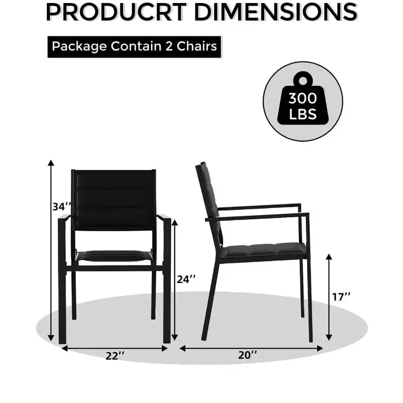 Black / Dark Grey Aluminum Stackable Patio Dining Chairs with Armrests, Set of 2