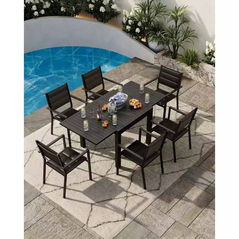 Black / Dark Grey Aluminum Stackable Patio Dining Chairs with Armrests, Set of 2