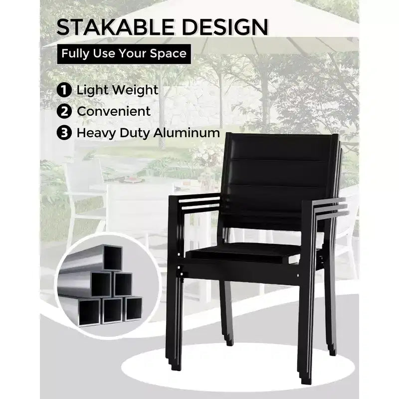 Black / Dark Grey Aluminum Stackable Patio Dining Chairs with Armrests, Set of 2