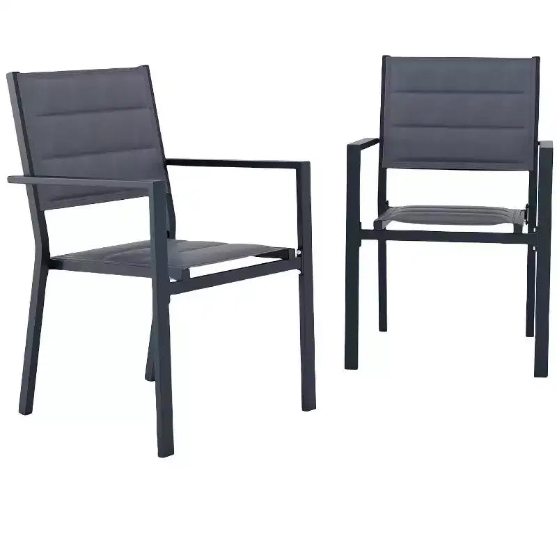 Black / Dark Grey Aluminum Stackable Patio Dining Chairs with Armrests, Set of 2