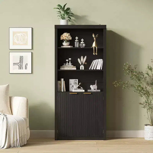 Acekool 5-Shelf Bookcase with Doors, 71 Storage Bookshelf, Adjustable Shelves for Living Room or Office