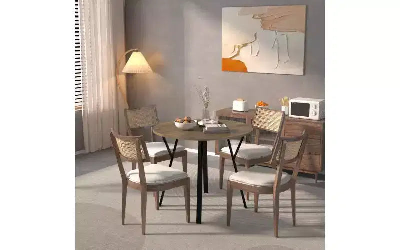Brown Round Dining Table, Metal Legs, Seats 2