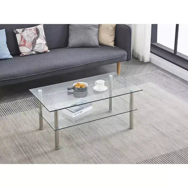 2-Tier Modern Coffee Table with Storage Shelf, Space-Saving Design for Living Room