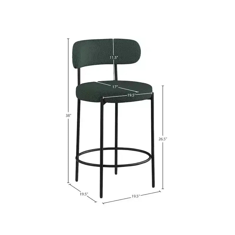 Taboret barowy tapicerowany bouclé w kolorach czarnym/kremowym/zielonym/szarym, bez podłokietników, ze średnim oparciem, zestaw 2 szt.
