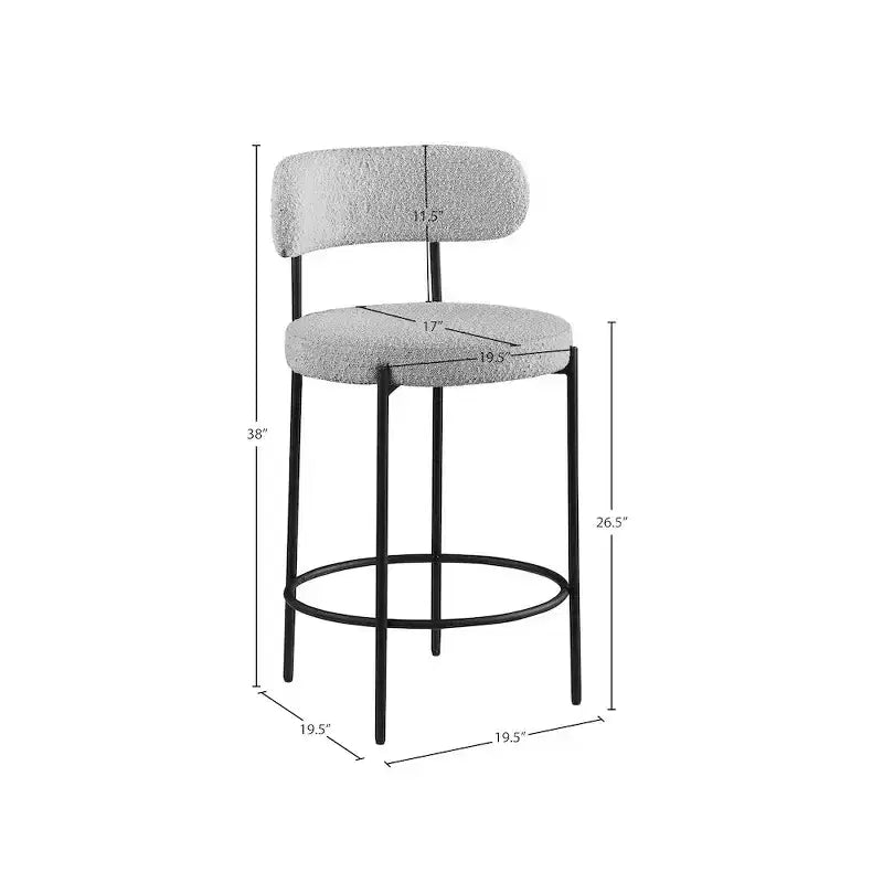 Taboret barowy tapicerowany bouclé w kolorach czarnym/kremowym/zielonym/szarym, bez podłokietników, ze średnim oparciem, zestaw 2 szt.