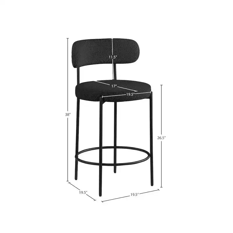 Taboret barowy tapicerowany bouclé w kolorach czarnym/kremowym/zielonym/szarym, bez podłokietników, ze średnim oparciem, zestaw 2 szt.