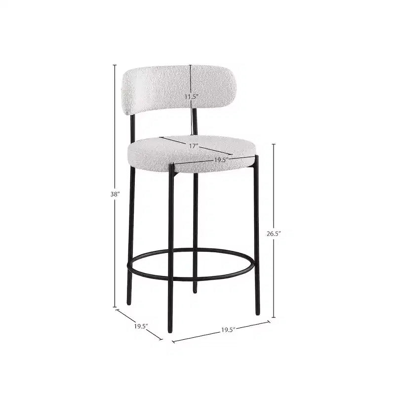 Taboret barowy tapicerowany bouclé w kolorach czarnym/kremowym/zielonym/szarym, bez podłokietników, ze średnim oparciem, zestaw 2 szt.