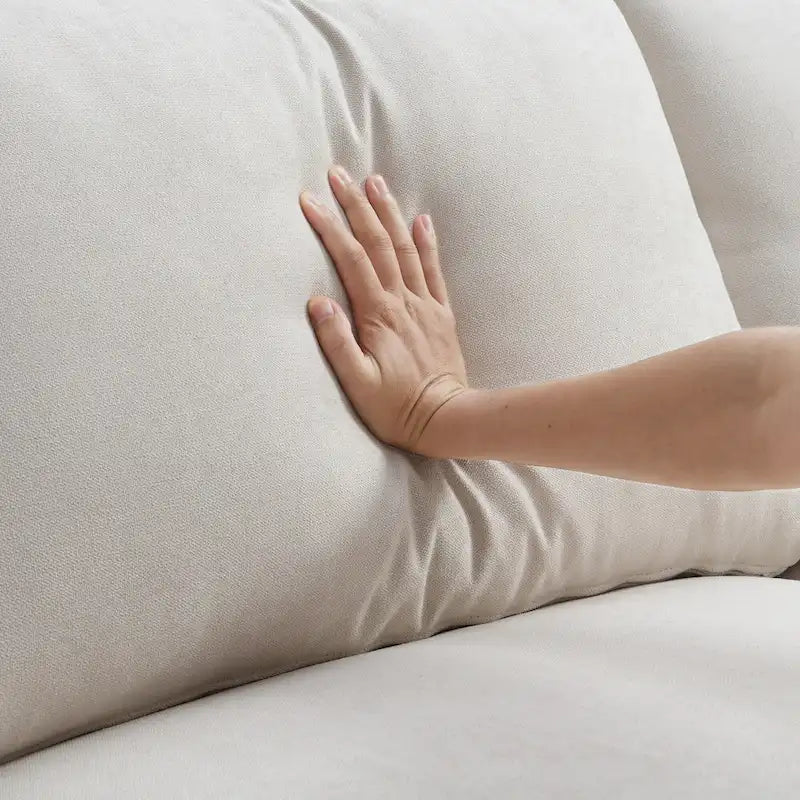 Zestaw wypoczynkowy w kształcie litery L z tkaniny poliestrowej z 2 darmowymi poduszkami i otomaną z funkcją spania