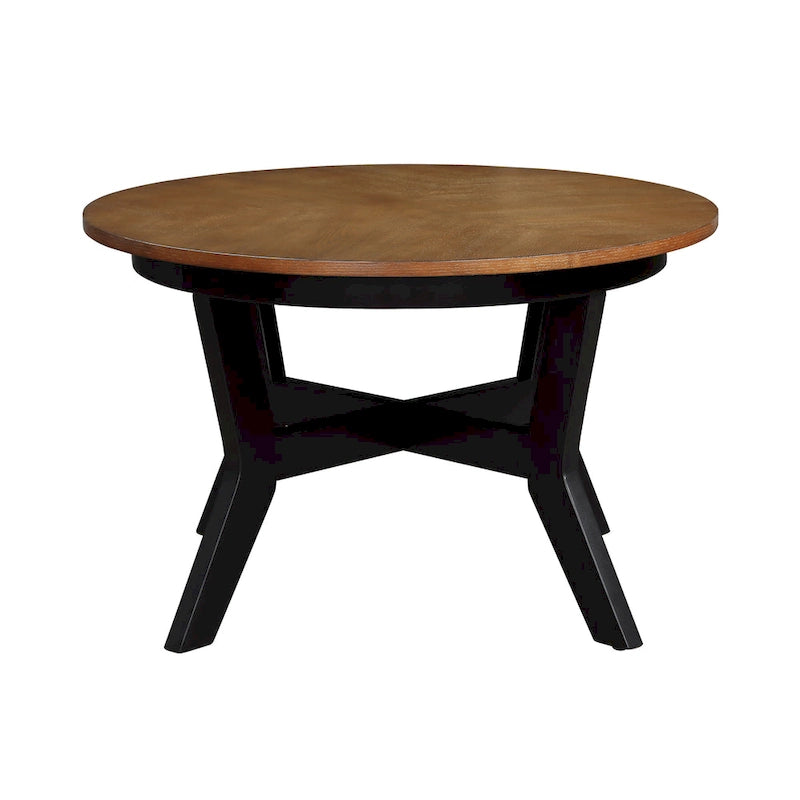 Table basse ronde en bois de style ferme avec 4 pieds en bois massif