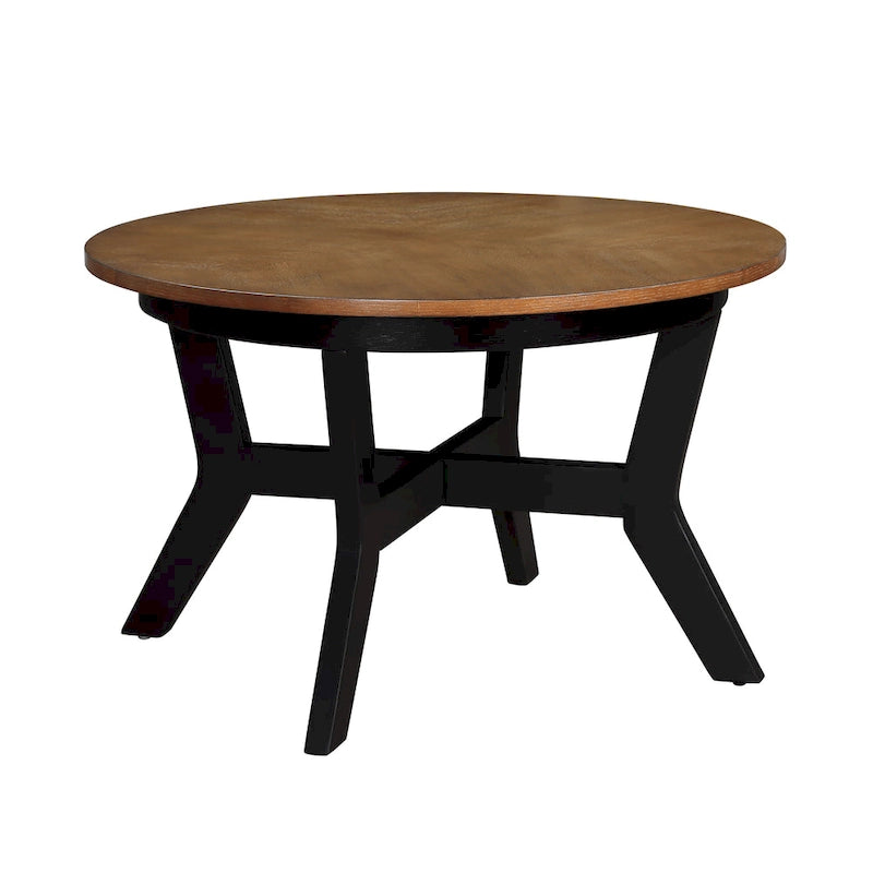 Table basse ronde en bois de style ferme avec 4 pieds en bois massif