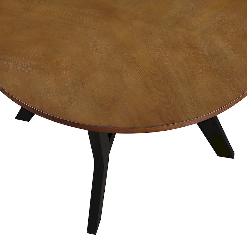 Table basse ronde en bois de style ferme avec 4 pieds en bois massif