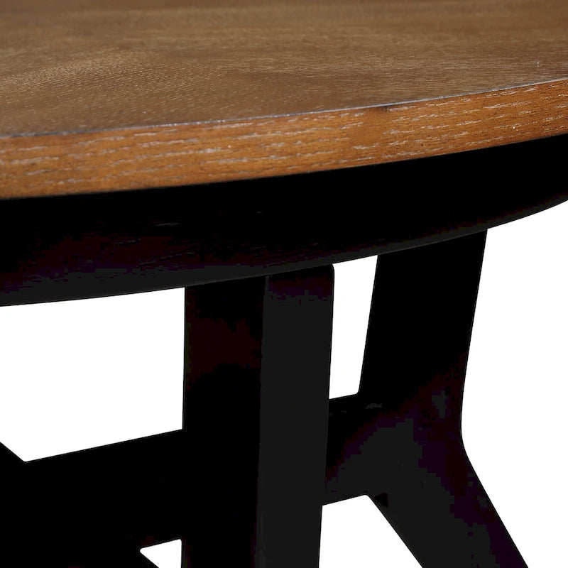Table basse ronde en bois de style ferme avec 4 pieds en bois massif