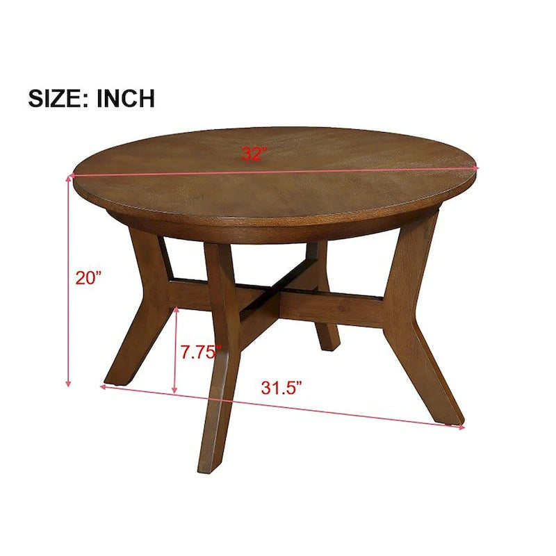 Table basse ronde en bois de style ferme avec 4 pieds en bois massif