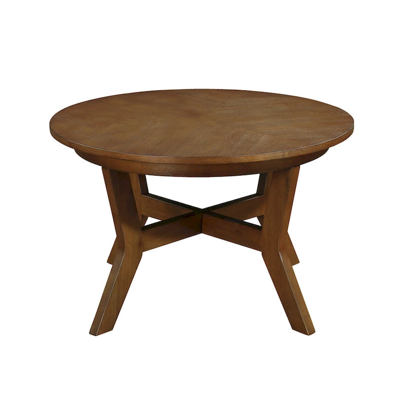 Table basse ronde en bois de style ferme avec 4 pieds en bois massif