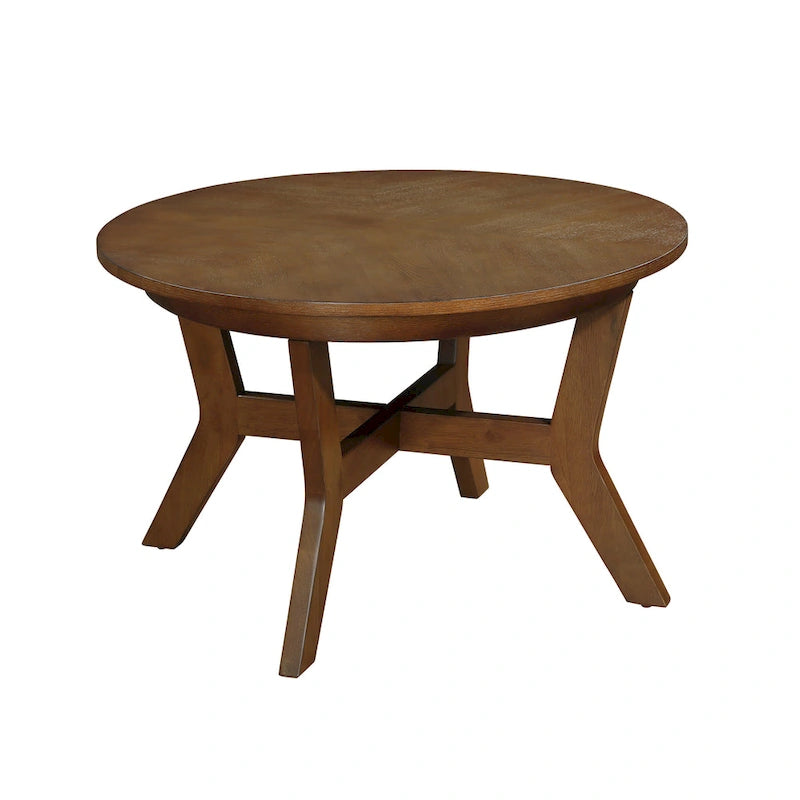 Table basse ronde en bois de style ferme avec 4 pieds en bois massif