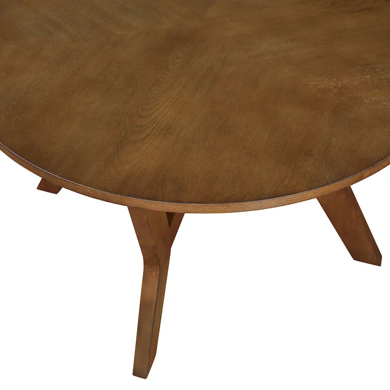 Table basse ronde en bois de style ferme avec 4 pieds en bois massif