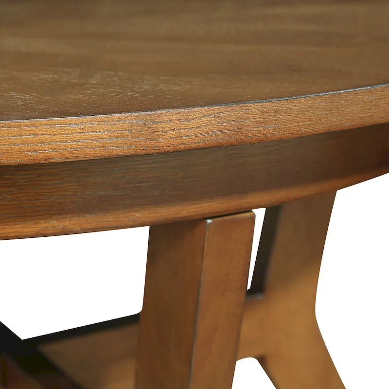 Table basse ronde en bois de style ferme avec 4 pieds en bois massif