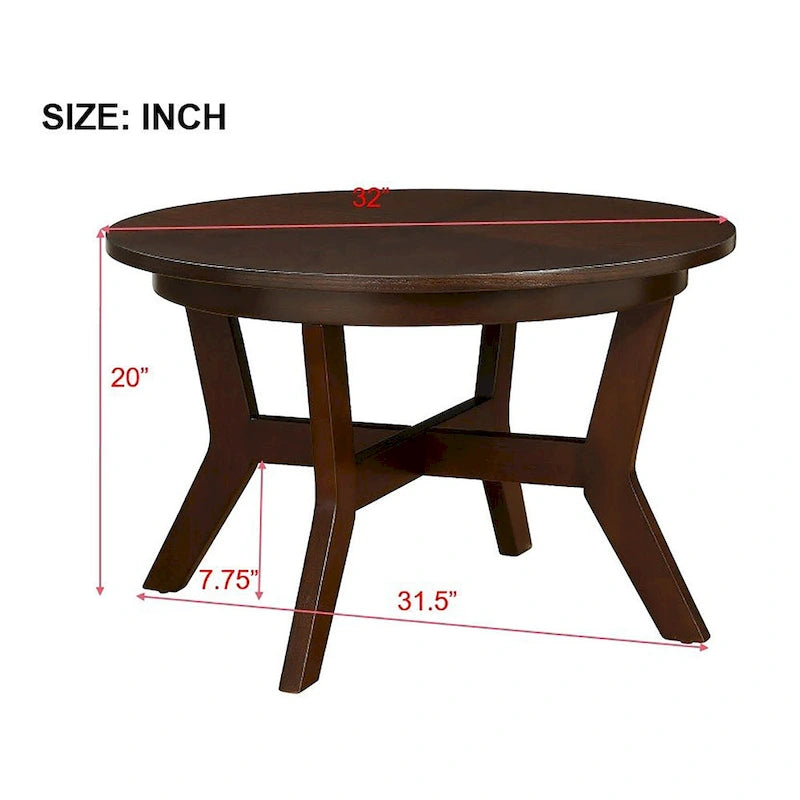 Table basse ronde en bois de style ferme avec 4 pieds en bois massif
