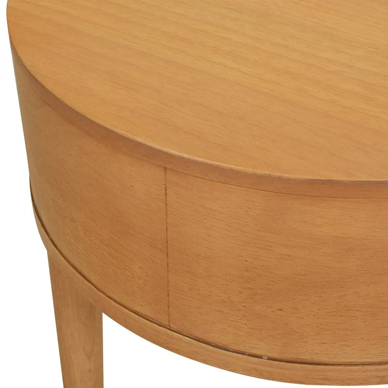 Table d'appoint de rangement ronde en rotin Cabana 18, bois de chêne marron naturel