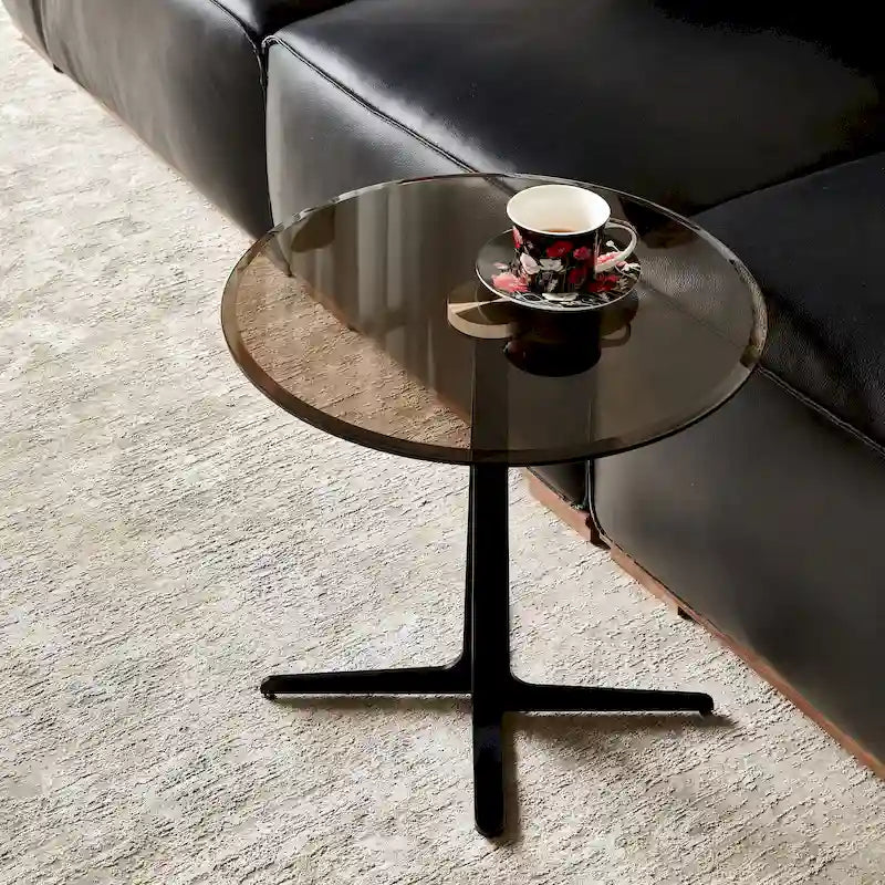 Table d'appoint avec plateau en verre Table d'appoint/de boisson – Table de nuit en métal ronde, moderne et haute