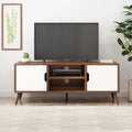 Meuble TV blanc et noyer de style moderne du milieu du siècle avec 3 tiroirs pour téléviseurs jusqu'à 49 pouces