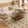 Ensemble de 3 tables basses et tables d'appoint, Table en verre trempé avec couche en MDF, Tables modernes pour salon, Verre gris